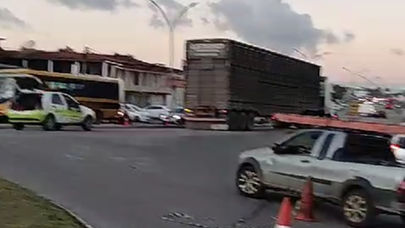 Acidente em Serrinha envolvendo caminhão "boiadeiro" deixa danos materiais; Confira detalhes e vídeo
