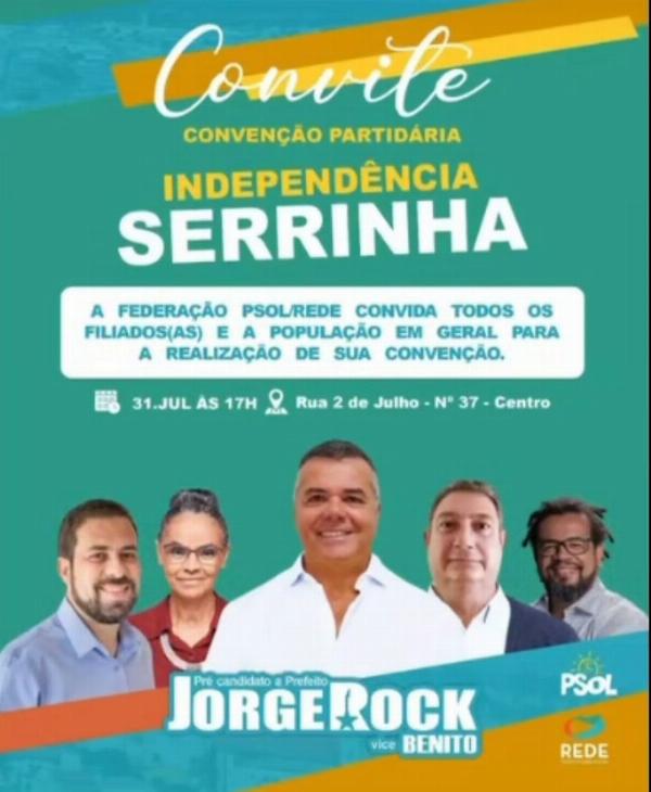 SERRINHA POLÍTICA - Federação PSOL/Rede anuncia data da convenção partidária