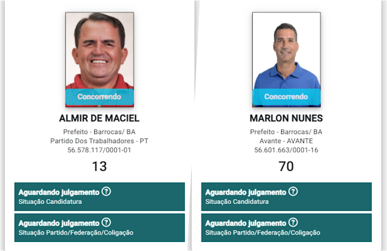 Barrocas: Almir de Maciel e Marlon Nunes tem candidaturas registradas no TSE em mais uma eleição com apenas duas chapas