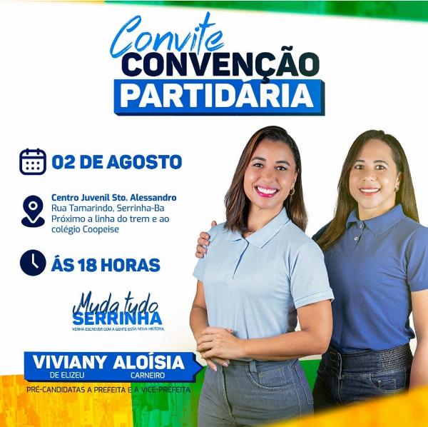 SERRINHA - Republicanos define data da convenção que irá oficializar chapa Viviany/Alosia