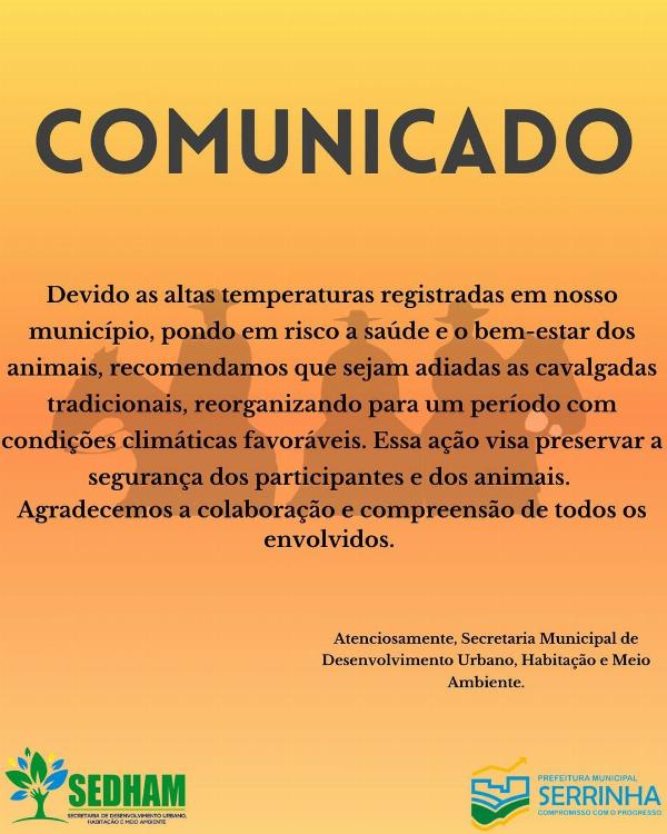 Secretaria de Meio Ambiente de Serrinha recomenda que sejam adiadas as cavalgadas no município