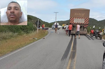 Morador de Riachão do Jacuípe morre na BA 120 em colisão de moto com carreta bitrem